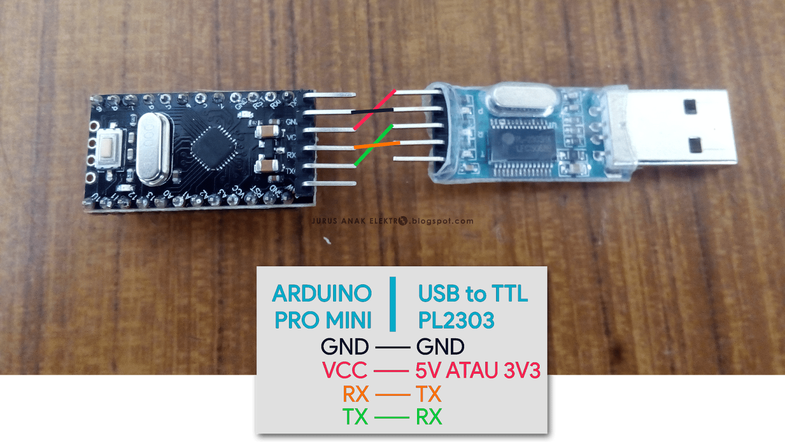 Konfigurasi Kabel Jumper Arduino ke USB TTL